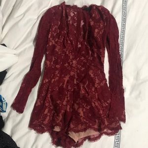 NBD Long Sleeve Red Romper